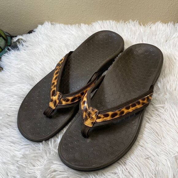 Vionic High Tide Flip Flop Sandal Wedge Leopard Print Sz 10 - Picture 1 of 11
